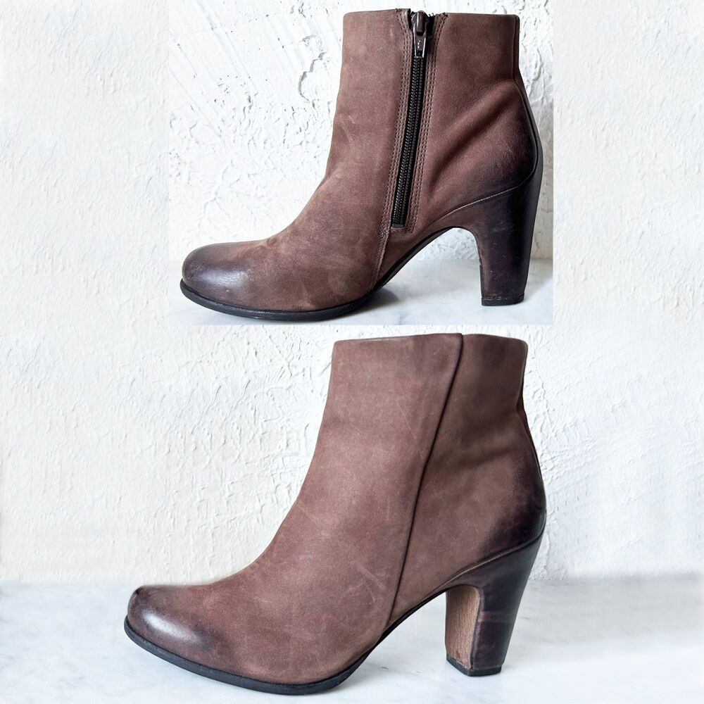 Ecco Jaffna Ankle Boots Women's Size 38/7.5 Brown Leather Heeled Side Zip